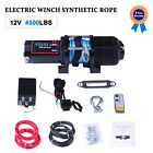 Electric Winch 4500LBS Synthetic Rope Towing Truck UTV ATV w/ wireless remote
