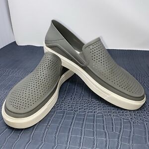 Crocs Mens 12 Citilane Roka Slip-On Gray White 202363 Boat Shoes Loafers