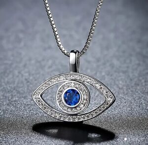 Necklace Sterling Silver Evil Eye plated Pendant for women including gift box