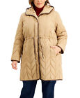 Vince Camuto Women's Plus Size Hooded Quilted Coat 2X Camel Brown