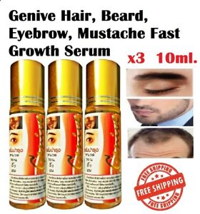 x3 Genive Hair Growth Serum Long Fast Oil Longer Beard Eyebrow Vitamin Grow 10ml