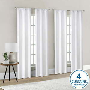 4 of a Kind Blackout Curtain Panel Set, White Polyester, 28