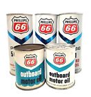 Lot Of 5 Vintage Phillips 66 Outboard Motor Oil Cans 4 Full 1 Empty