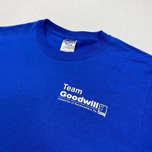 Goodwill T shirt Adult Small Blue Team. Goodwill Double Sided Print