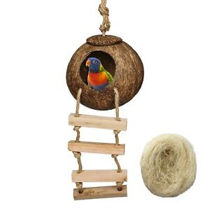 New ListingHanging Bird House with Ladder,Natural Coconut Fiber Shell Bird Nest Breeding...