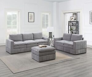 New ListingModern Mink Morgan Fabric Plush 6pc Set Modular Sectional Set Living Room