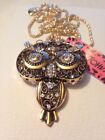 BETSEY JOHNSON STEAMPUNK OWL CRYSTAL RETRO PENDANT CHAIN NECKLACE