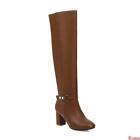 Womens ankle strap Chunky heel side zipper over the knee high Boots Shoes