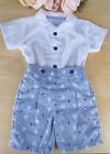 Baby Boy Outfit Set Nautical Traditional White Shirt Blue Boat Shorts 0 3 6 9m
