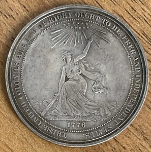 1776-1876 United States Centennial Medal, Philadelphia Pennsylvania, Silver 38mm