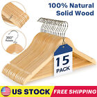 15 Pack Wooden Hangers Suit Hangers Premium Natural Finish Cloth Coat Hangers US