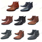 Brand New Men's Cowboy Boots Western Leather Lined Ankle Harness Strap Zipper