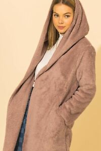 HYFVE Women's Teddy Bear Faux Fur Hooded Jacket with Pockets Size S