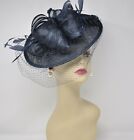 Sinamay Disc Fascinator Hat with Feathers and Netting Derby Church Party