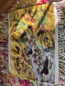 Vintage Tapestry Wall Hanging Hand Woven Art  26x18 Of Ducks/Black Birds?