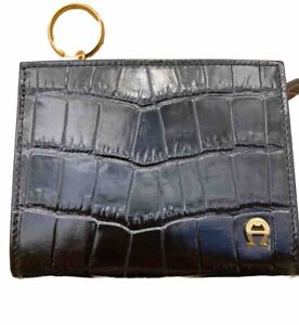 New Etienne Aigner Personal Assets Black Crocodile Faux Leather Keychain Wallet