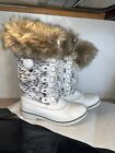 Globalwin Women’s Winter Snow Lace Up Boots White Print Brown Faux Fur Size 8.5