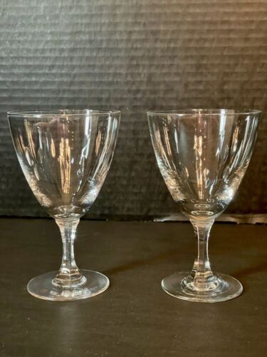 Vintage Stemmed Cordial Sherry Port Wine Glass  Set of 2 Vertical Cuts Crystal