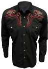 Men RODEO WESTERN Shirt BLACK FLAME EMBROIDERED PEARL SNAP UP 2 SNAP POCKET 1160