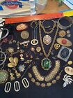 42 Antique Vintage Jewelry Lot Green Czech Glass -Cameo’s - 1898 Mourning Pin ++