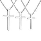 Silver Stainless Steel Cross Pendant Necklace for Men Women Box Chain 16