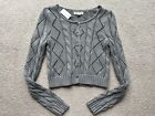 NWT AEROPOSTALE CROPPED TEXTURED Pointelle  CARDIGAN SWEATER Button Up Grey Sz M