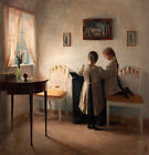 Handmade Oil Painting repro Peter Ilsted Interior with Two Girls