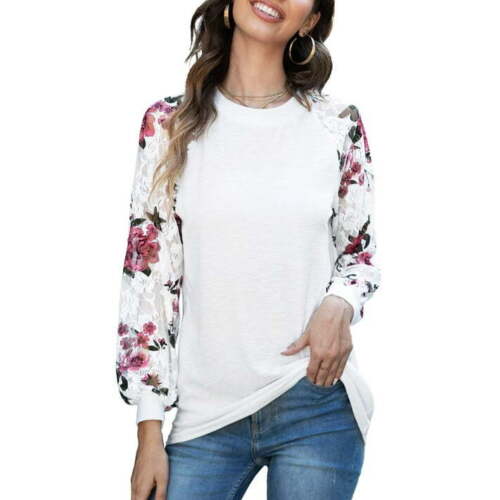 Aiyino Womens Long Sleeve Lace Casual Loose Blouses Size XX-Large Color White