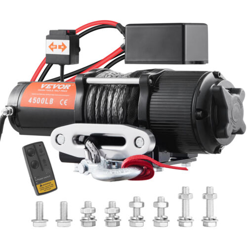 VEVOR Electric Winch 12V 4500lb Synthetic Rope Towing ATV
