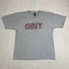 Obey T Shirt Mens Large Gray Spell Out Logo Cotton Blend