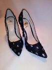 Wild Rose Jean Fabric Black with Silver Slip on High Heel Woman Shoes SZ 6.5