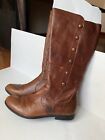 Born Sage Tall Riding Boots Women's 6 M Brown Leather Side Zip Button Low Heel