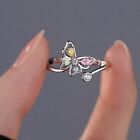 925 Silver Zircon Butterfly Open Ring Finger Adjustable Women Fashion Jewelry