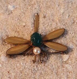 Vintage WE Richards GF Dragonfly Brooch Pin Signed WRE 1940s