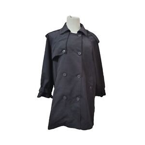 Umgee Size M Black Double Breasted Jacket Trench Coat Removable Hood Unlined