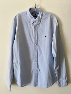Tommy Hilfiger Men’s Slim Fit Long Sleeve Casual Button Down Shirt Blue Large XL