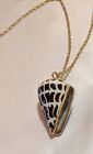 Vintage Gold Trimmed Seashell Pendant Necklace on Gold Tone Chain Ocean Beach B