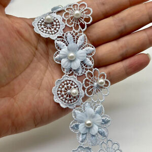 1 Yard Pearl Beads Flowers Lace Trim Ribbon Wedding Dress Trims Hair Accessories