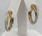 DAVID YURMAN 18K GOLD & DIAMONDS CROSSOVER CABLE HOOP EARRINGS