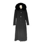 Albert Nipon Women Wool Cashmere Long Coat L Black Fox Fur Greece Button Vintage