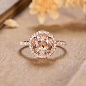 Round Cut Lab Created Morganite Diamond Engagement Ring 14K Rose Gold Plated
