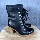 Ugg Boots Women's 10 Fabrice Black Leather Heeled High Calf Lace Up