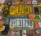 JUNK DRAWER LOT,  Job Lot ,  Large Grouping of Patches/Fire Fighter Lic Plates