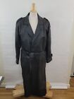 Vintage Phase 2 Double Breast Full Length Long Leather Trench Coat Black Mens L