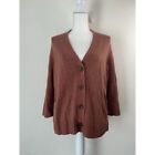 J. Jill women's large brown 3/4 sleeve button front v-neck cardigan sweater