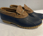 Bean Boots LL Bean Size 10 Navy Blue Brown Waterproof Low Gumshoe Rubber Duck