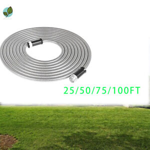 25 50 75 100FT Stainless Steel Metal Water Hose Pipe Flexible Lightweight Garden