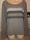 Gray Striped Accent Long Sleeve Shirt Victorias Secret PINK Size Large