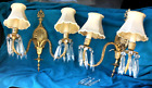 Pair of Antique French Gilt & Crystal Candelabra Wall Sconces w/Shades