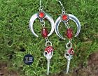 Crescent Moon Raven Skull Ruby Red Earrings Norse Pagan Wiccan Witchy Gift